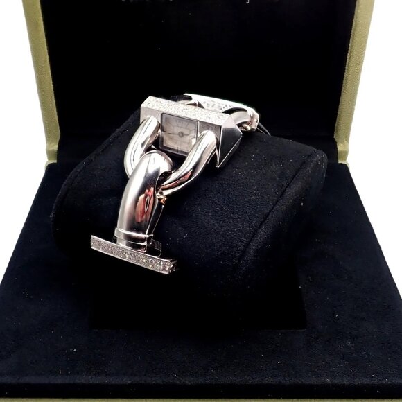 Authentic! Van Cleef & Arpels 18K White Gold Diamond Cadenas Alligator Watch - Picture 7 of 13